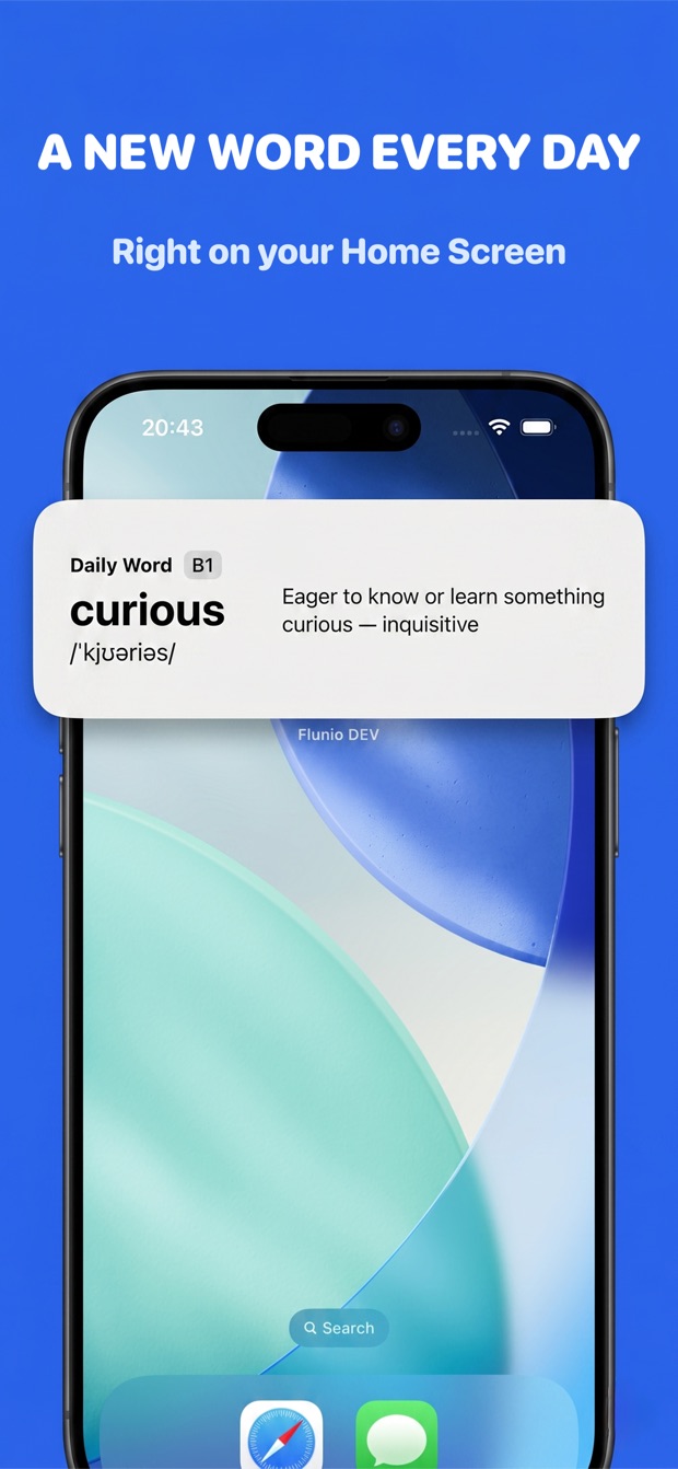 Flunio Daily Word widget on the iOS Home Screen